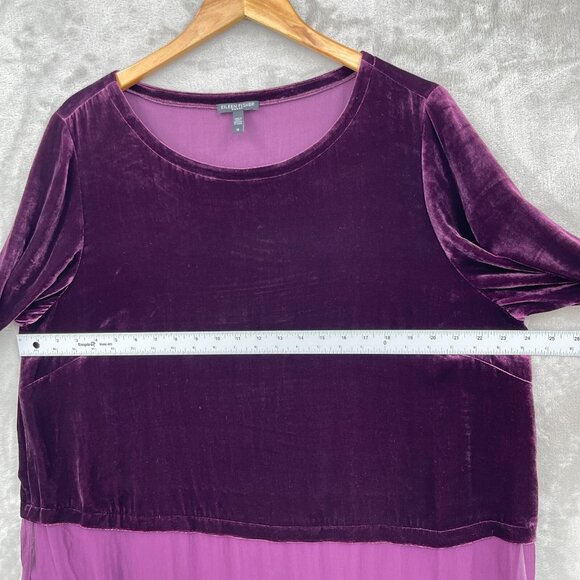 Eileen Fisher Raisinette Silk Velvet & Chiffon Tunic Duster NO SLIP - Picture 6 of 9